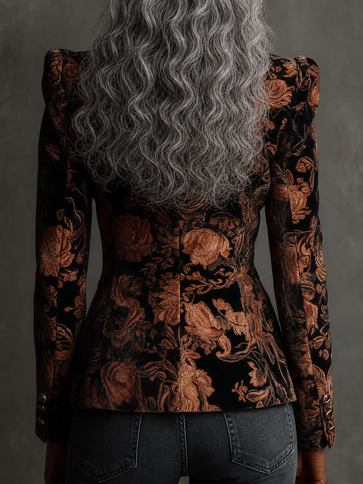 Folashade | Black and Bronze Floral Print Tailored Blazer