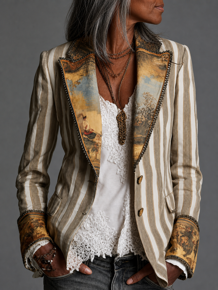 Genevra | Boho Striped Printed Lapel Blazer