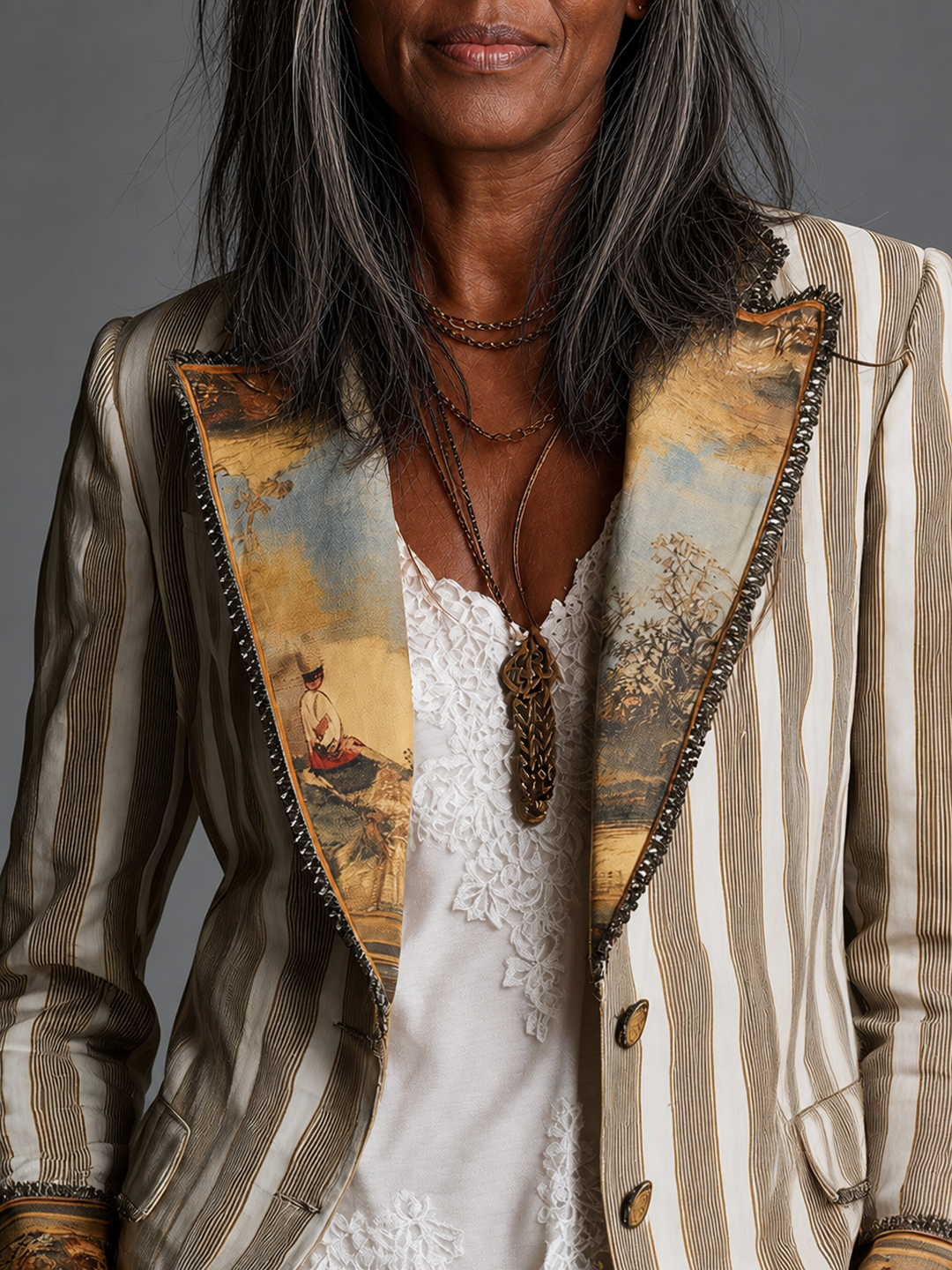 Genevra | Boho Striped Printed Lapel Blazer