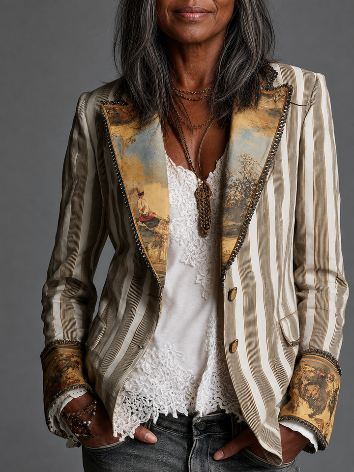 Genevra | Boho Striped Printed Lapel Blazer