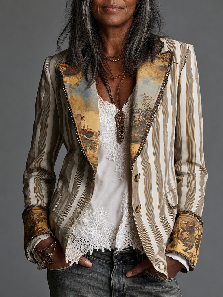 Genevra | Boho Striped Printed Lapel Blazer