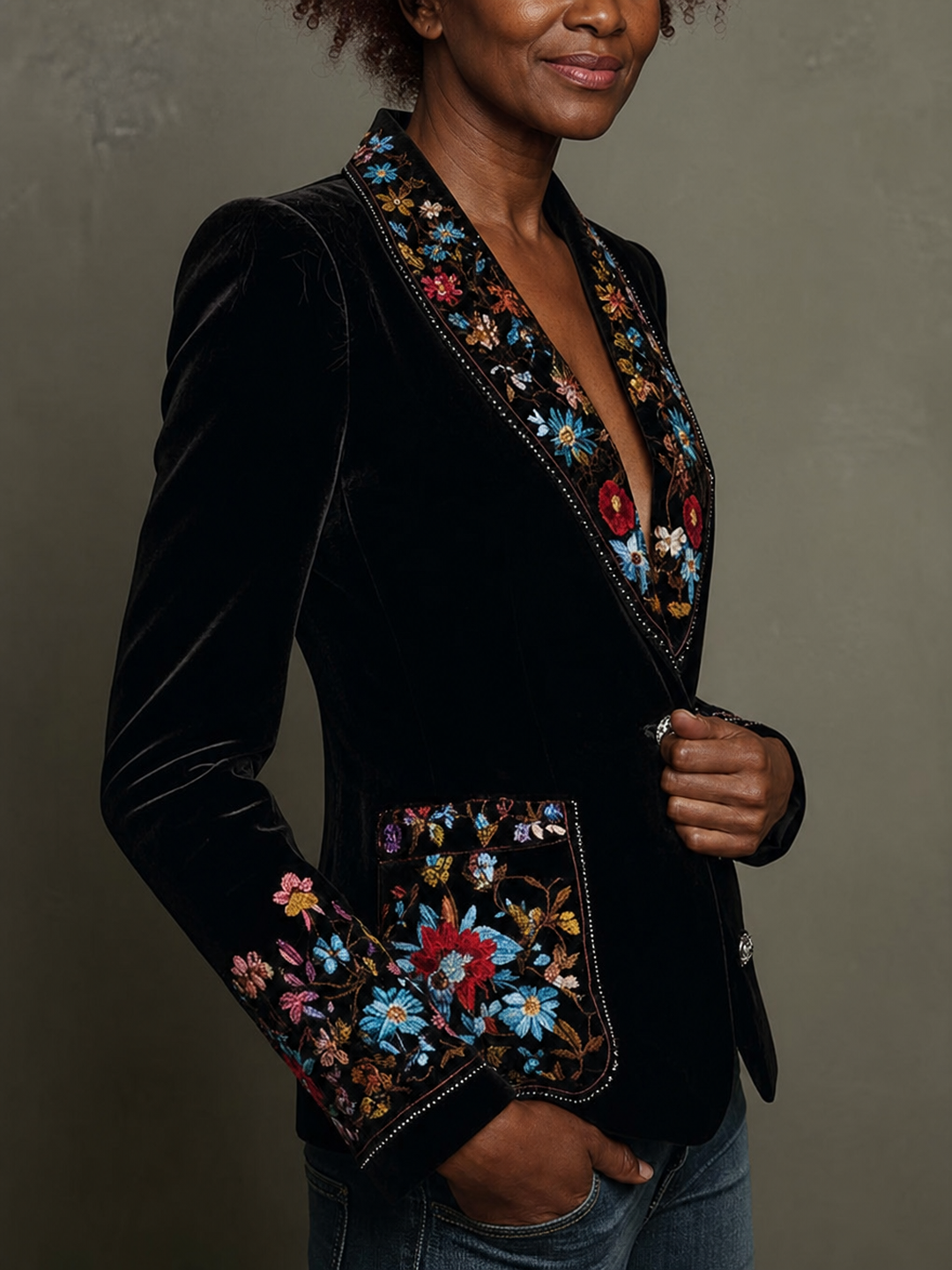 Ebiere | Colorful Floral Embroidered Blazer