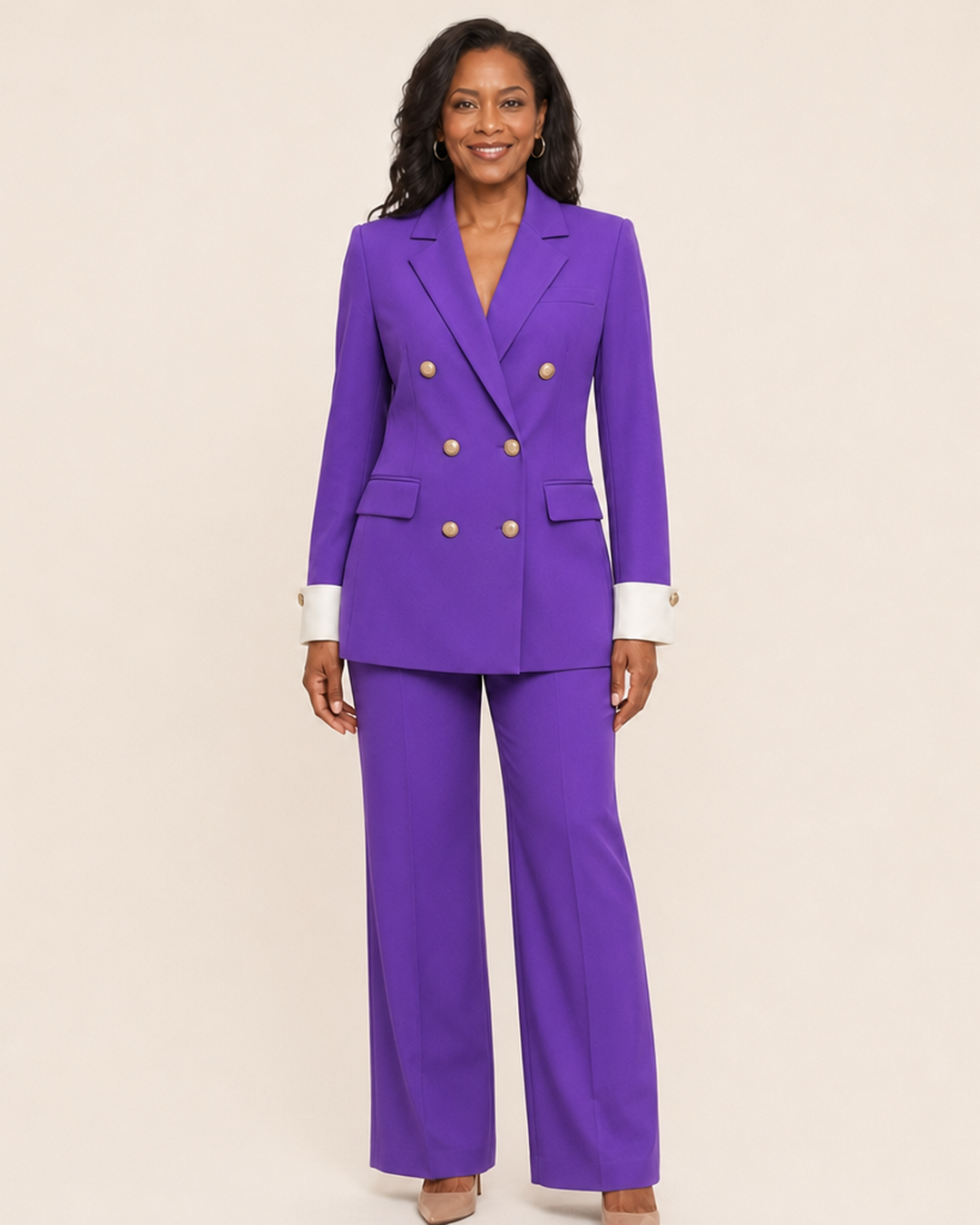Women's Double-Breasted Blazer with Notch Lapel