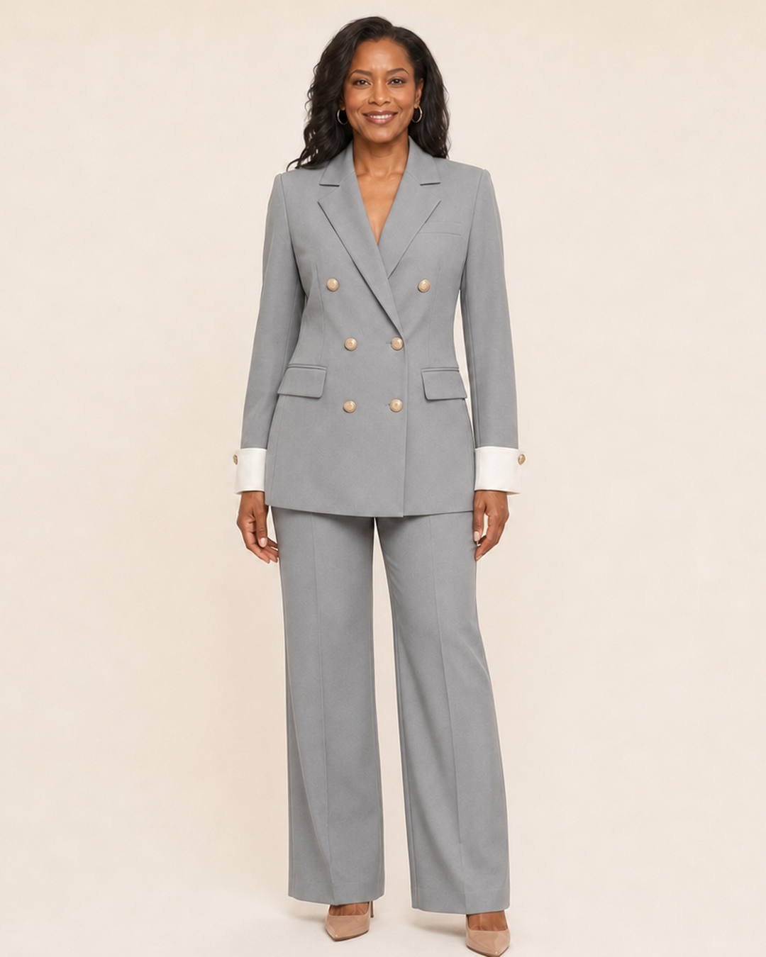 Women's Double-Breasted Blazer with Notch Lapel