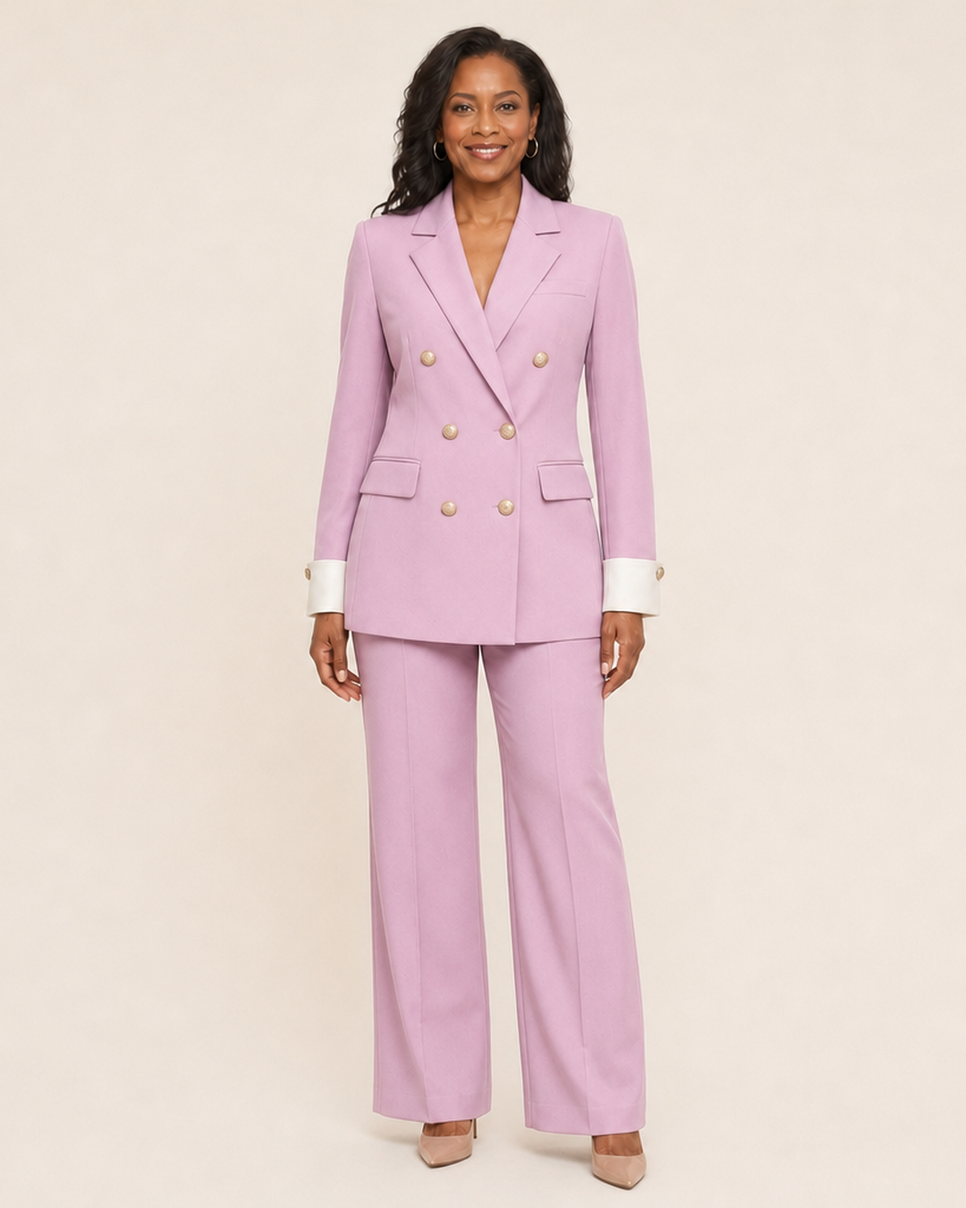 Women's Double-Breasted Blazer with Notch Lapel