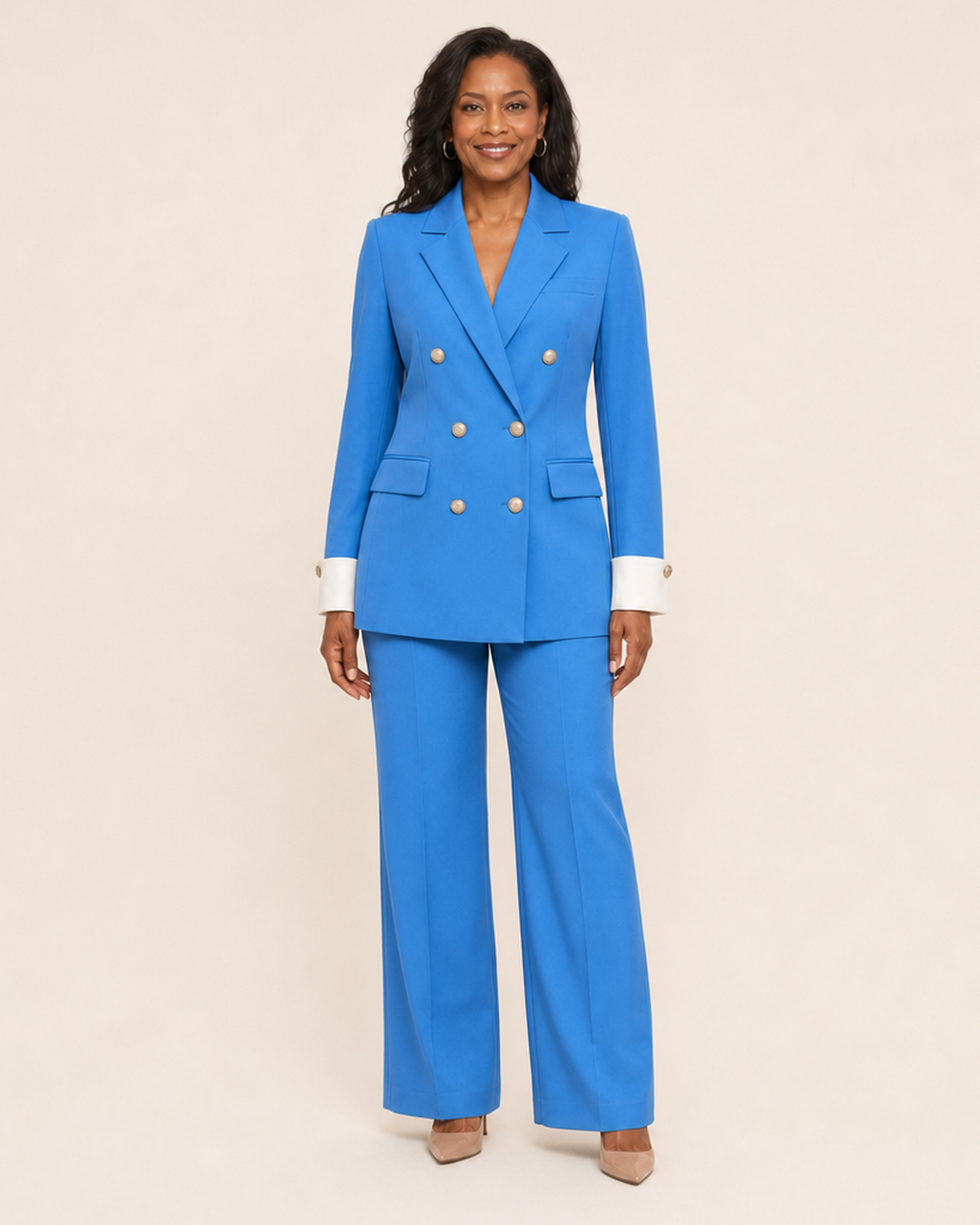 Women's Double-Breasted Blazer with Notch Lapel