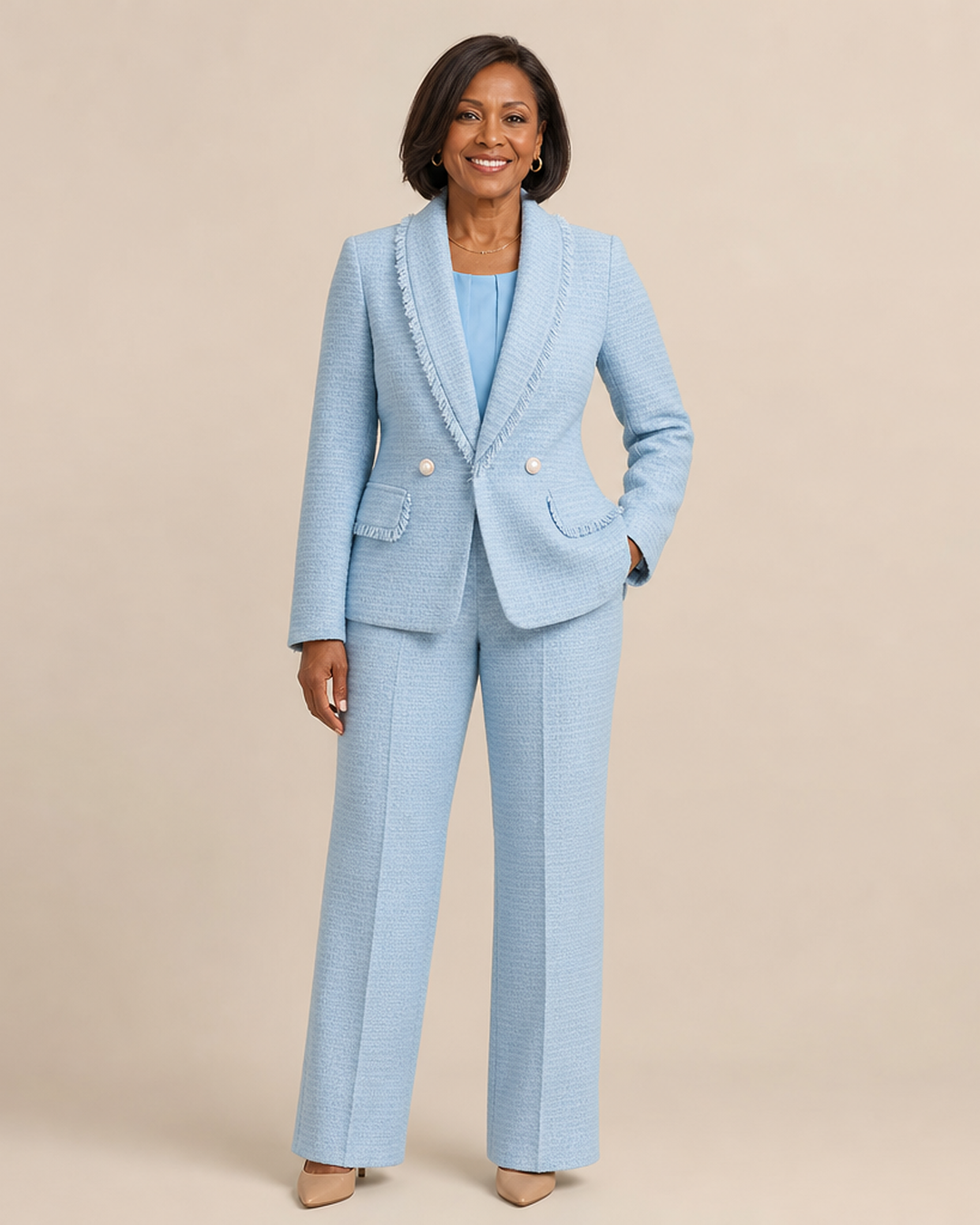 Women | Frayed-Trim Blazer with Double-Button Front