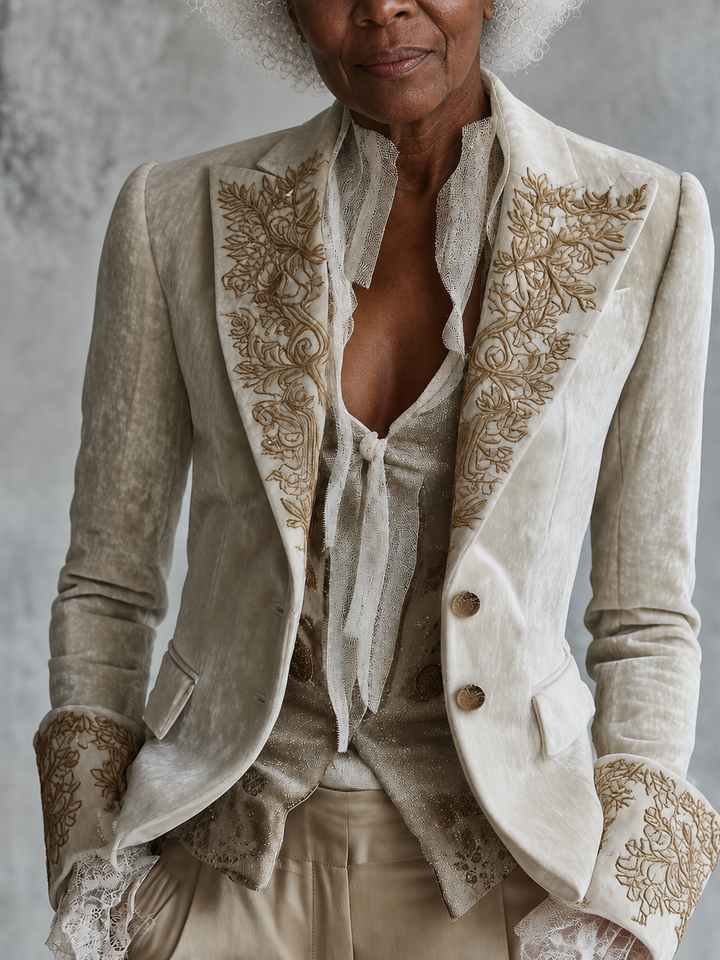 Kambili | Ivory Embroidered Tailored Blazer
