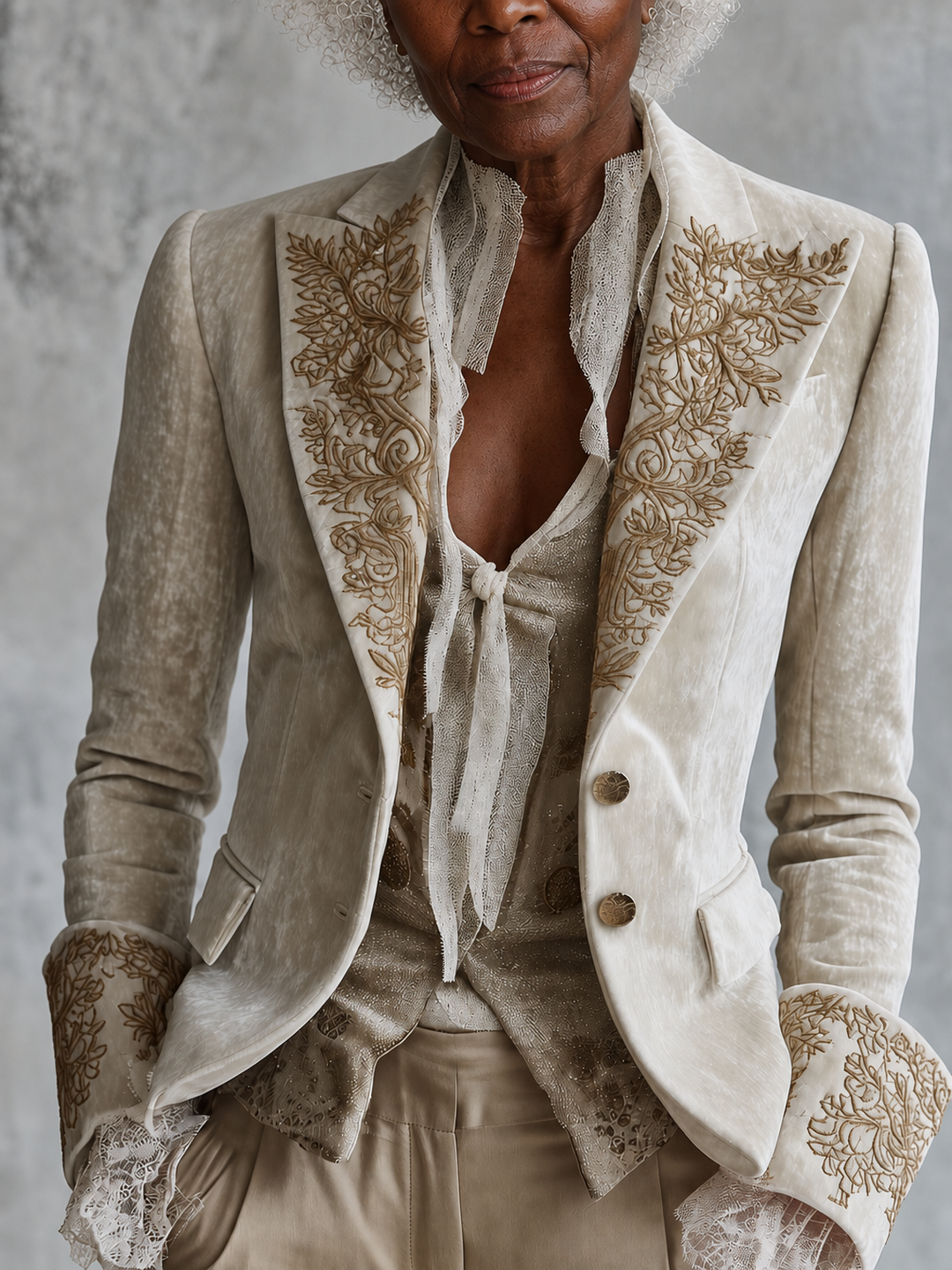 Kambili | Ivory Embroidered Tailored Blazer