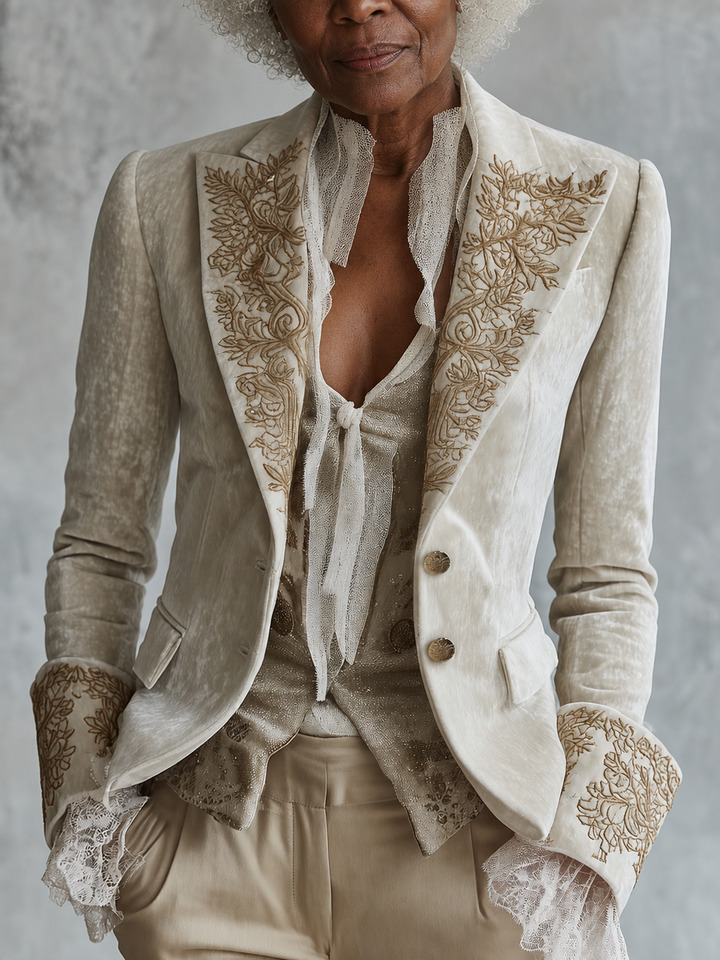 Kambili | Ivory Embroidered Tailored Blazer