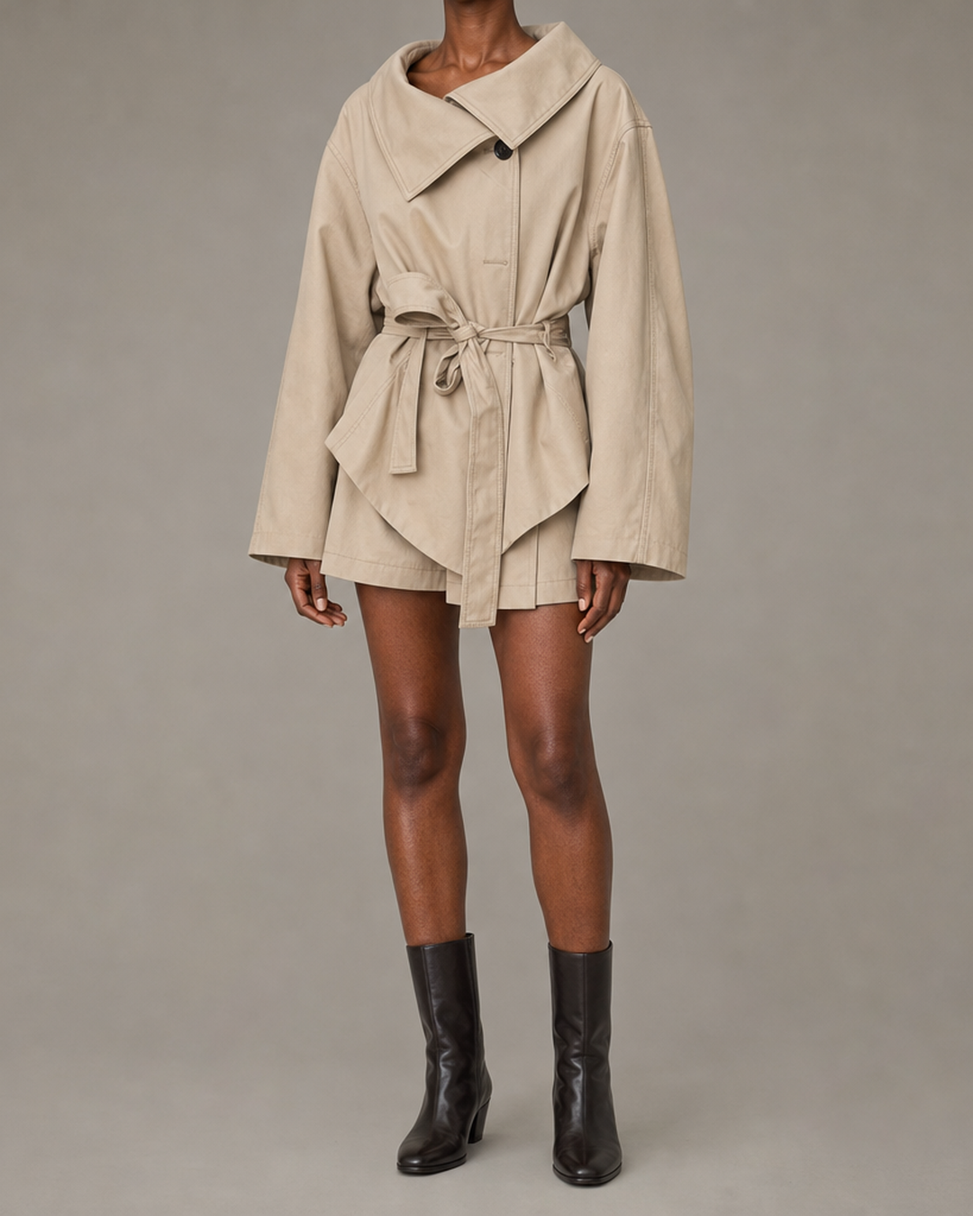 Women | Oversized Belted Short Beige Trench Coat