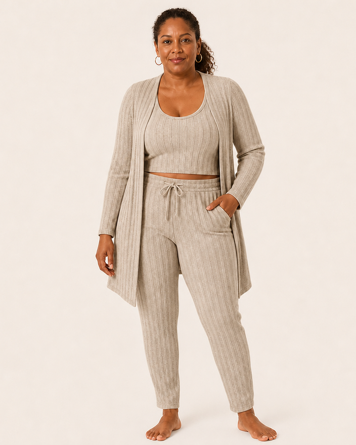 Damespyjama set met vest en mouwloos topje