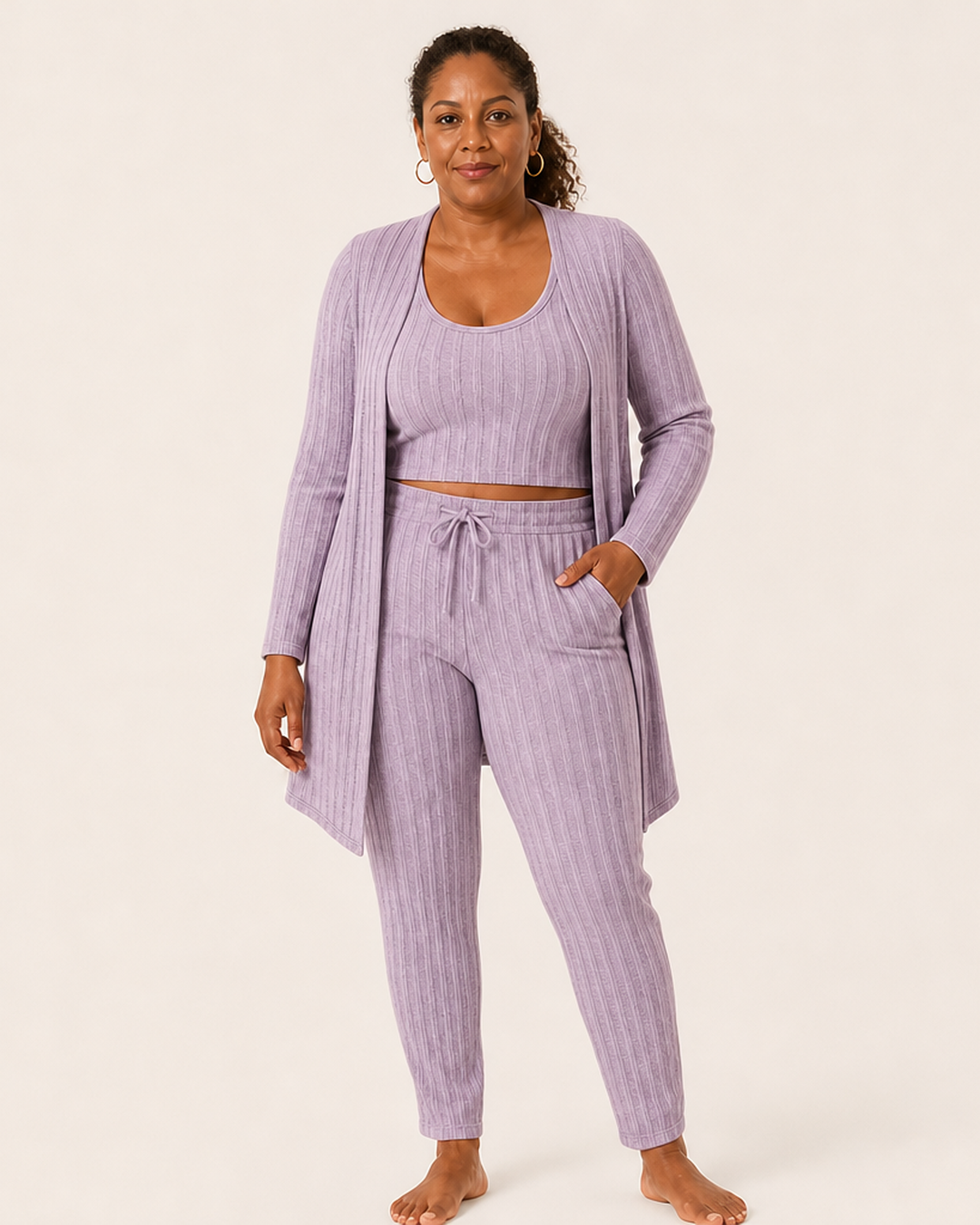 Damespyjama set met vest en mouwloos topje
