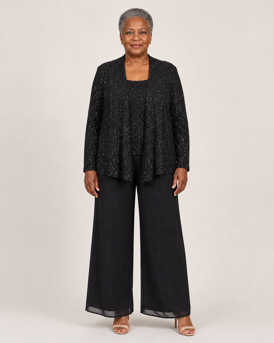 Women's Sequin Three-Piece Trouser Set – Elegant Occasion Co-Ord