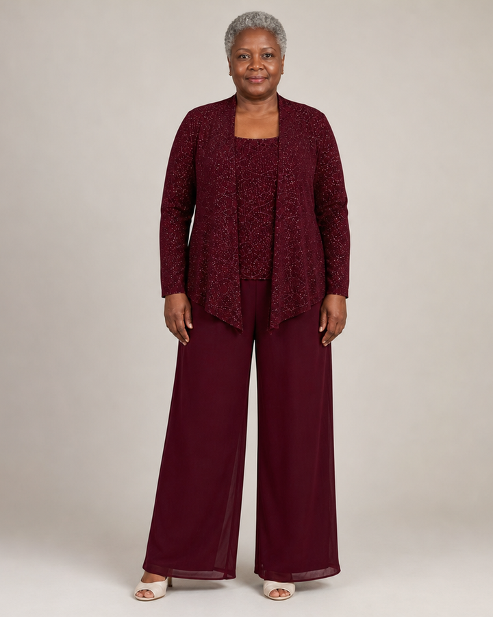 Women's Sequin Three-Piece Trouser Set – Elegant Occasion Co-Ord