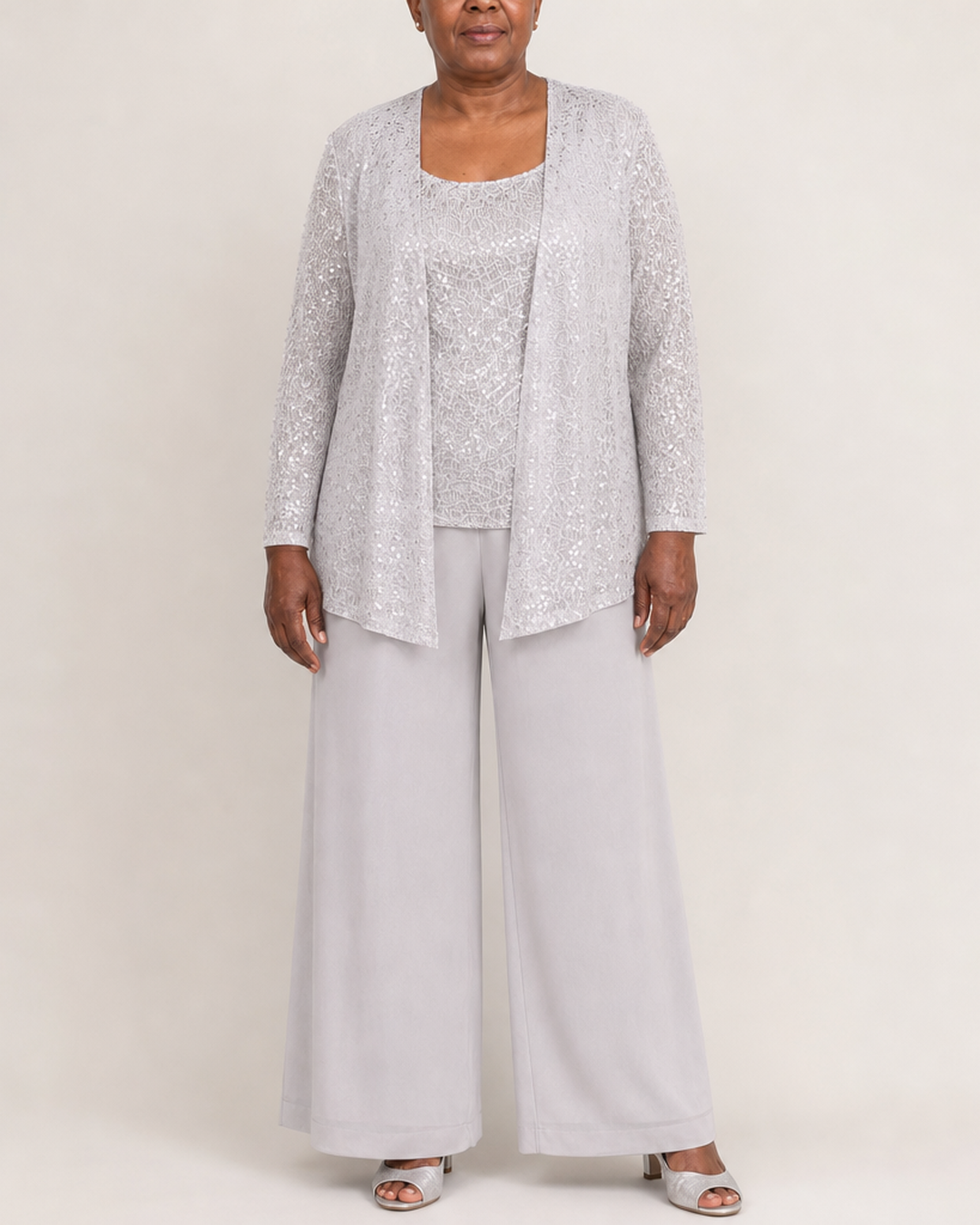 Women | Sequin Three-Piece Trouser Set Elegant Occasion Co-Ord