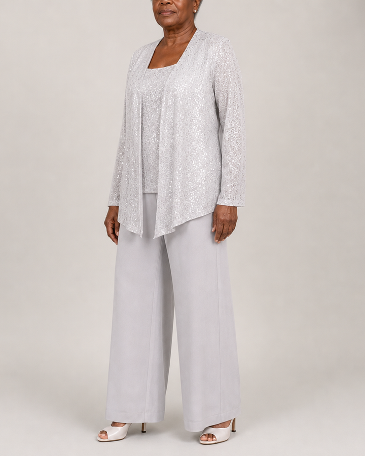 Women's Sequin Three-Piece Trouser Set – Elegant Occasion Co-Ord