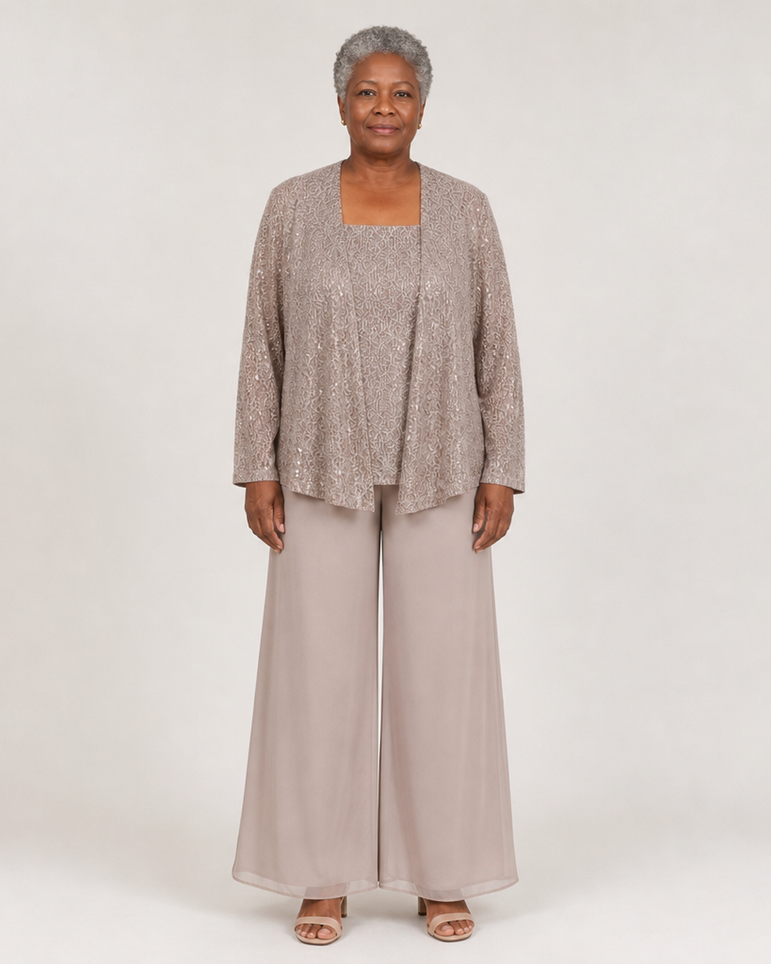 Women's Sequin Three-Piece Trouser Set – Elegant Occasion Co-Ord