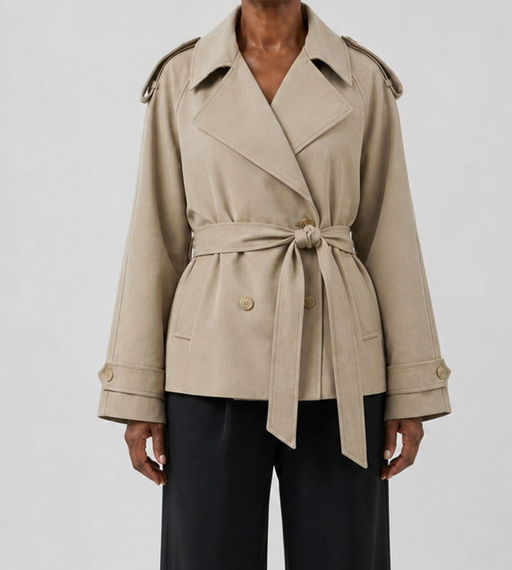 Women | Short Belted Khaki Trench Coat