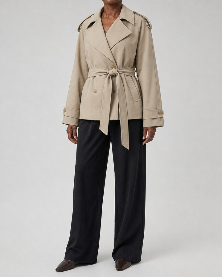 Women | Short Belted Khaki Trench Coat