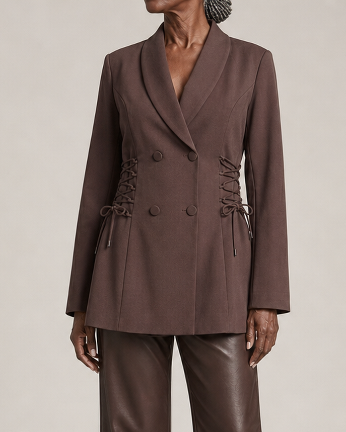 Women | Side Lace Up Tailored Brown Blazer