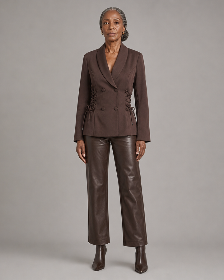 Women | Side Lace Up Tailored Brown Blazer