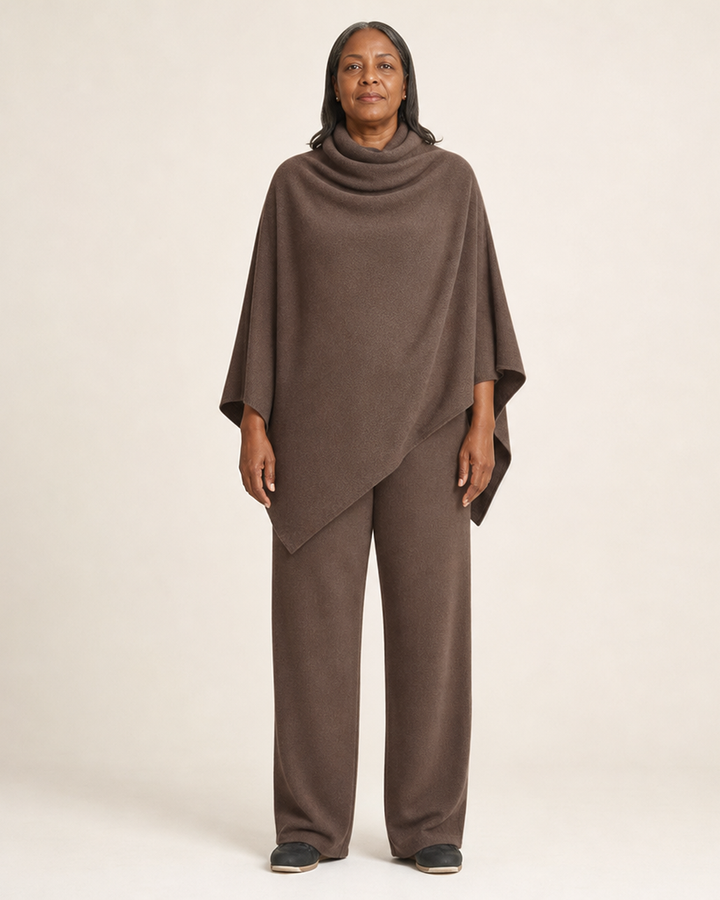 Dames tweedelig set met gedrapeerde top en broek met elastische taille