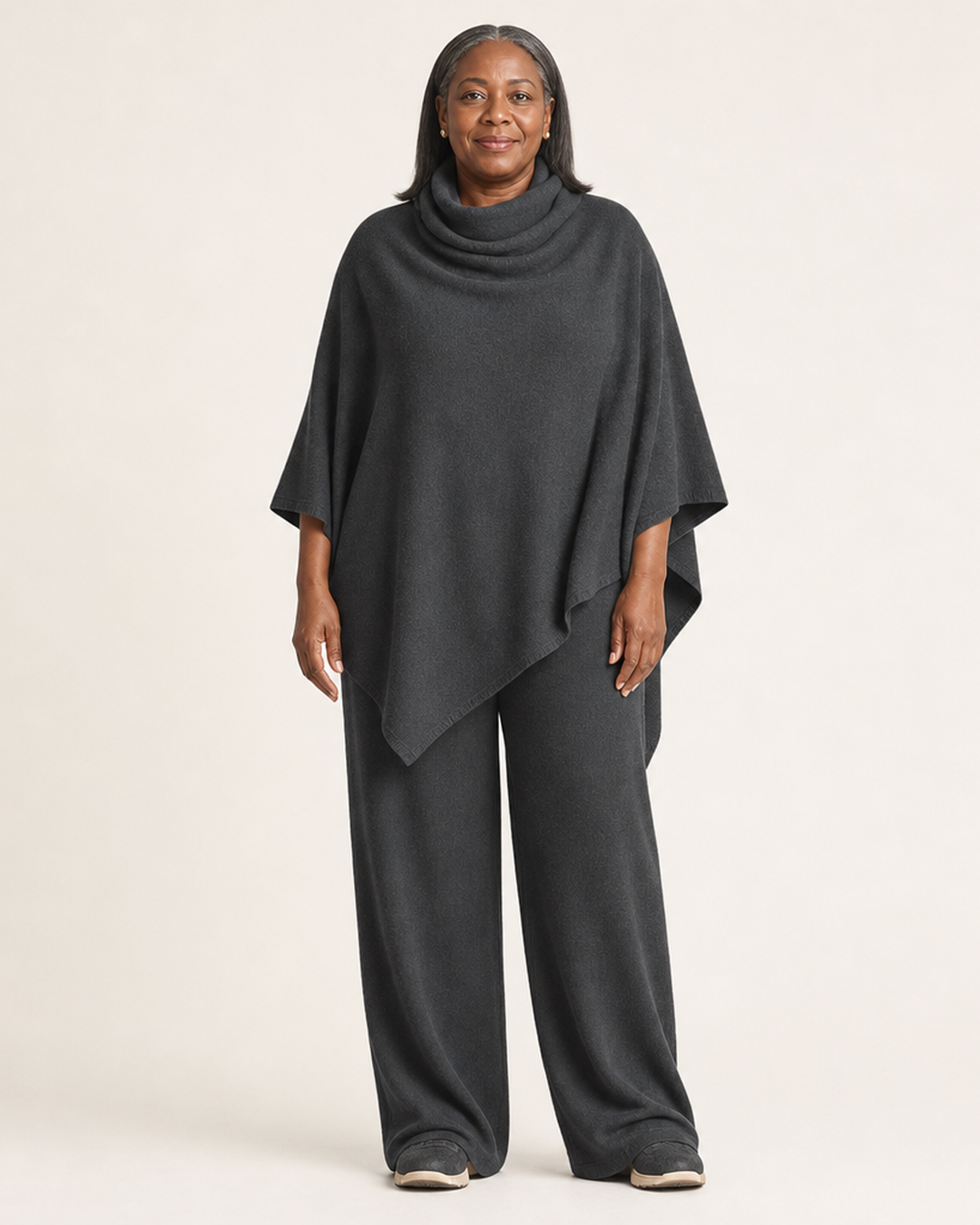 Dames tweedelig set met gedrapeerde top en broek met elastische taille