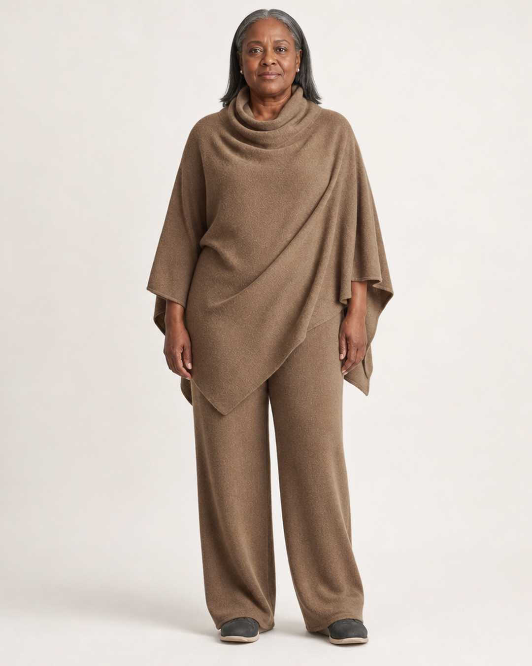 Dames tweedelig set met gedrapeerde top en broek met elastische taille