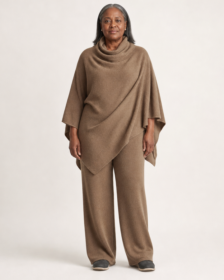 Dames tweedelig set met gedrapeerde top en broek met elastische taille