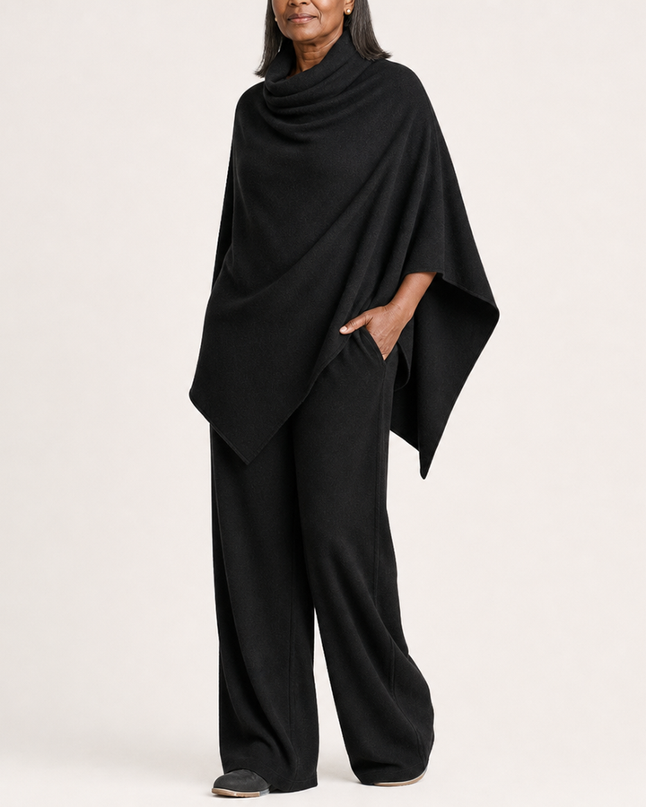 Dames tweedelig set met gedrapeerde top en broek met elastische taille