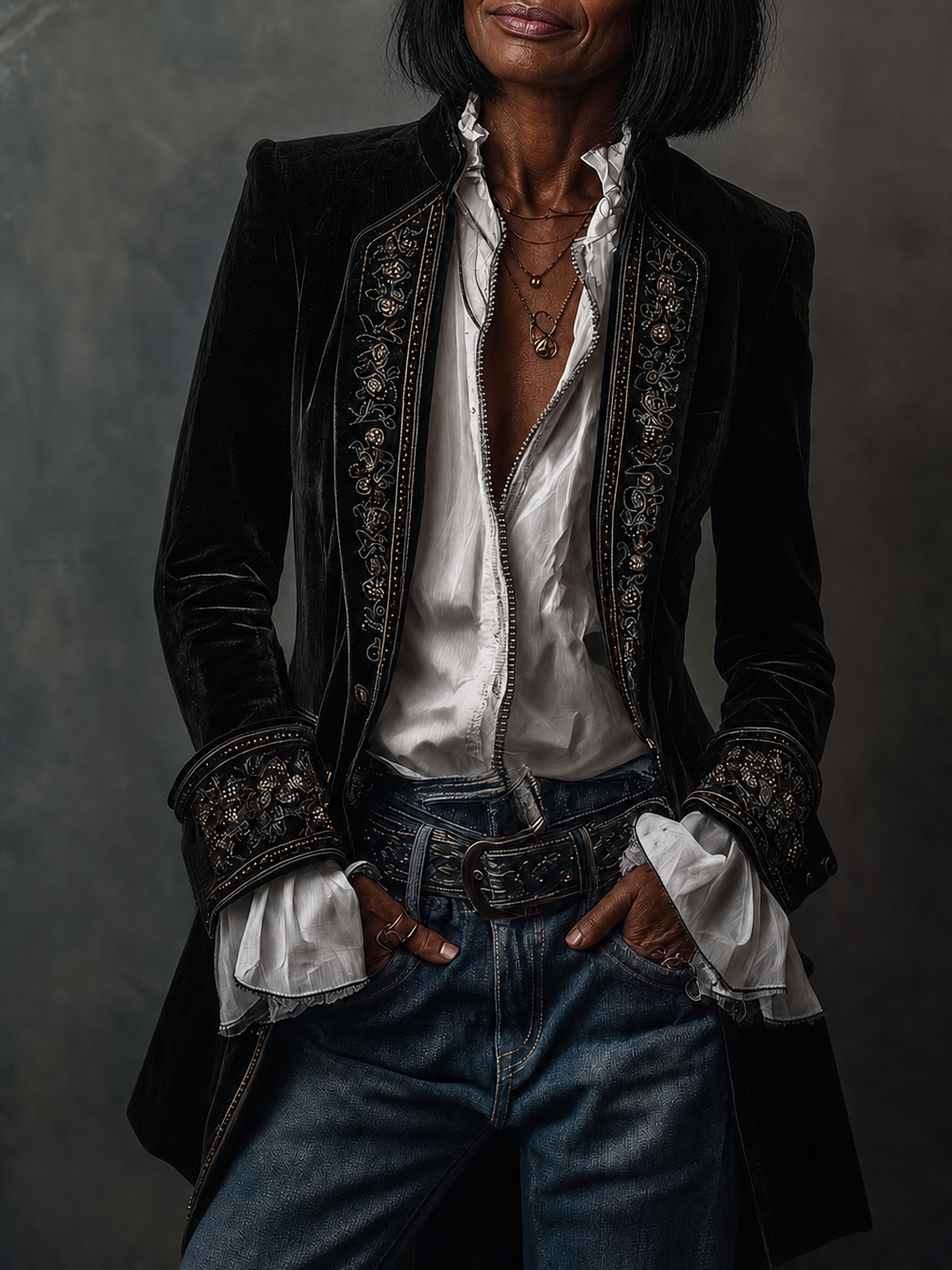 Xanthippe | Vintage Navy Embroidered Longline Jacket