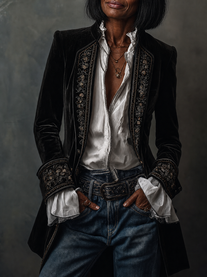 Xanthippe | Vintage Navy Embroidered Longline Jacket