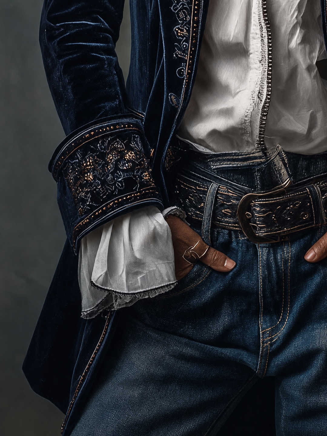 Xanthippe | Vintage Navy Embroidered Longline Jacket