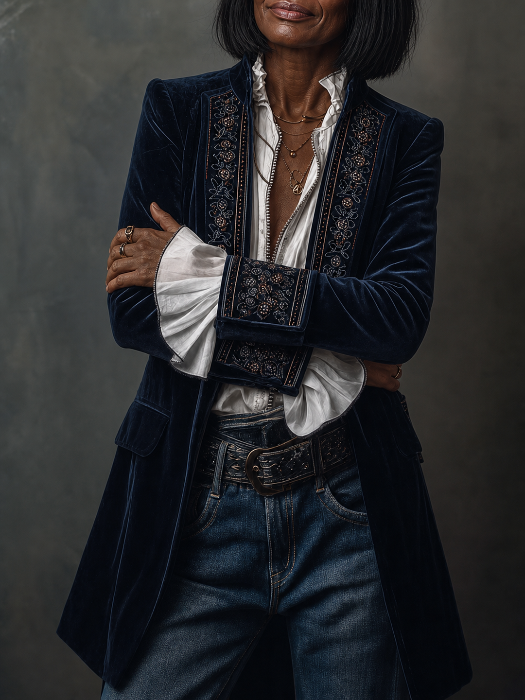 Xanthippe | Vintage Navy Embroidered Longline Jacket
