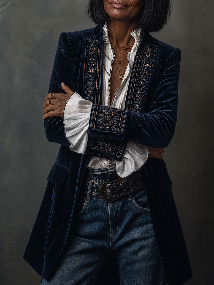 Xanthippe | Vintage Navy Embroidered Longline Jacket