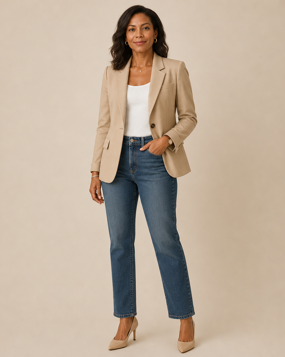 Women's Work Blazer – Tailored Fit Single Button Office Jacket