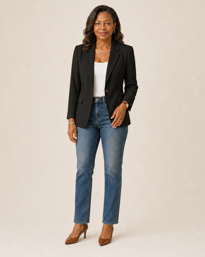 Women's Work Blazer – Tailored Fit Single Button Office Jacket