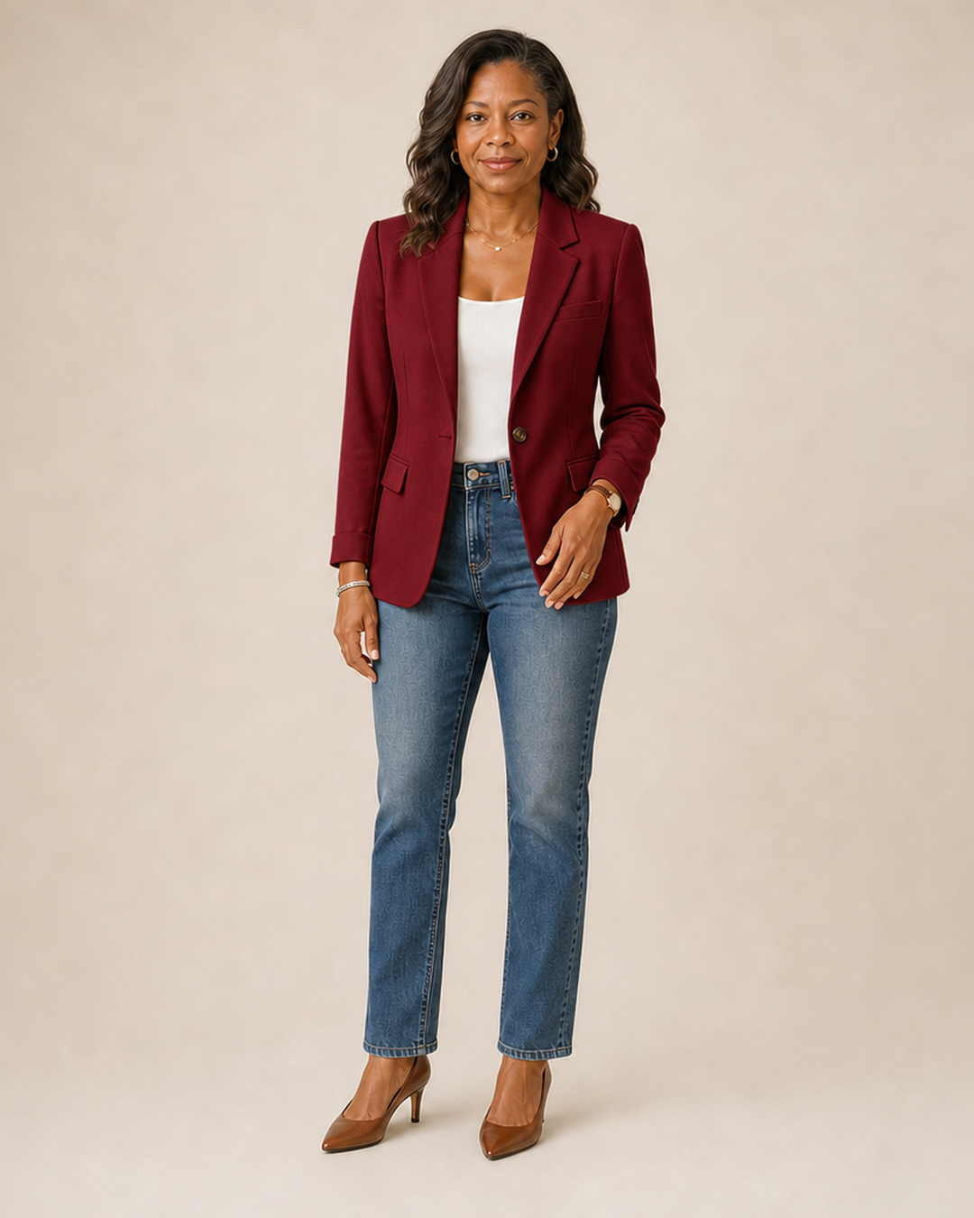 Women's Work Blazer – Tailored Fit Single Button Office Jacket