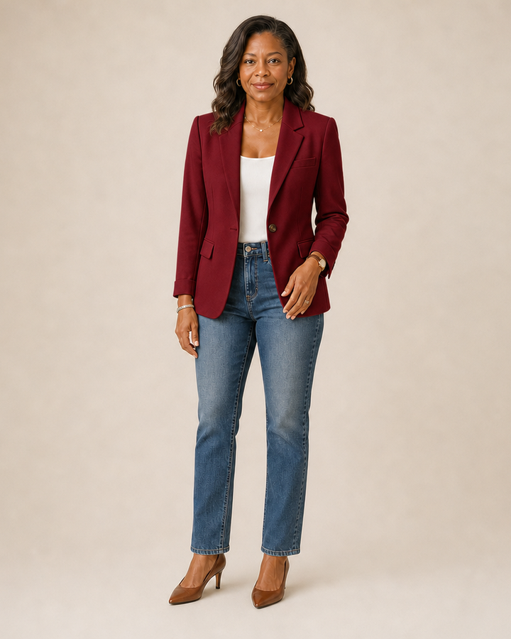 Women's Work Blazer – Tailored Fit Single Button Office Jacket