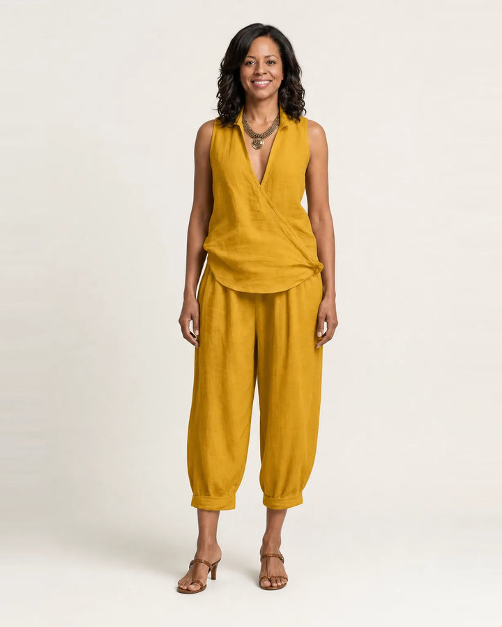 Twiila | Wrap-Top & Wide-Leg Set — Yellow