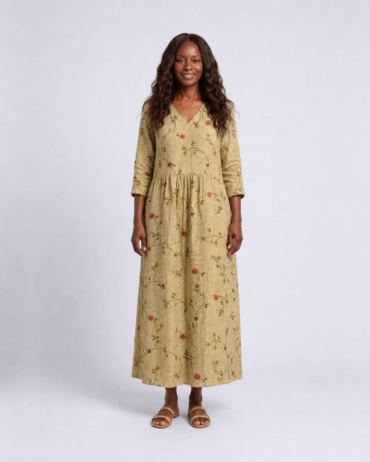 Marina | Floral V Neck Three Quarter Sleeve Maxi Dress