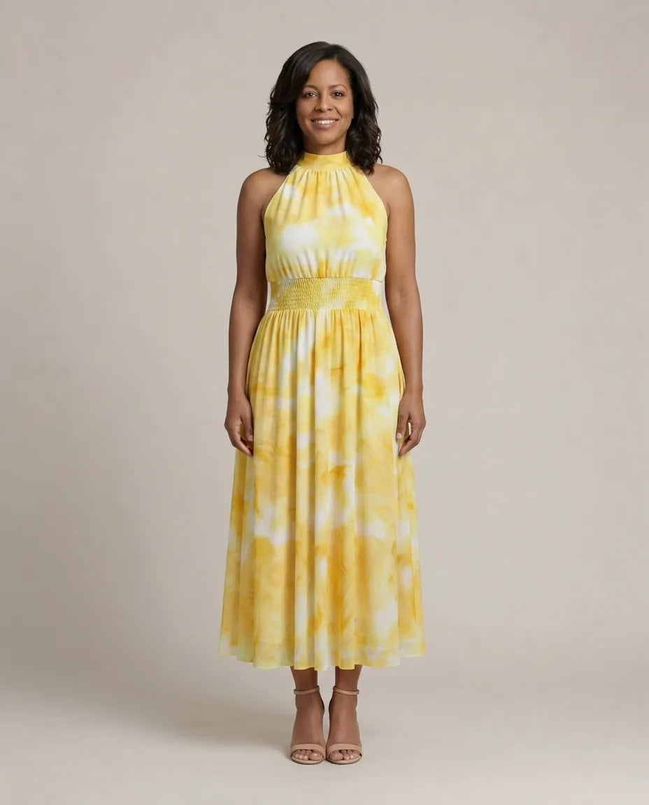 Sylin | Gathered Halter Midi Dress