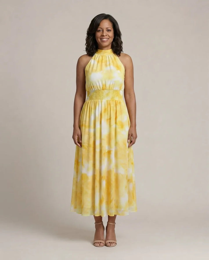 Sylin | Gathered Halter Midi Dress