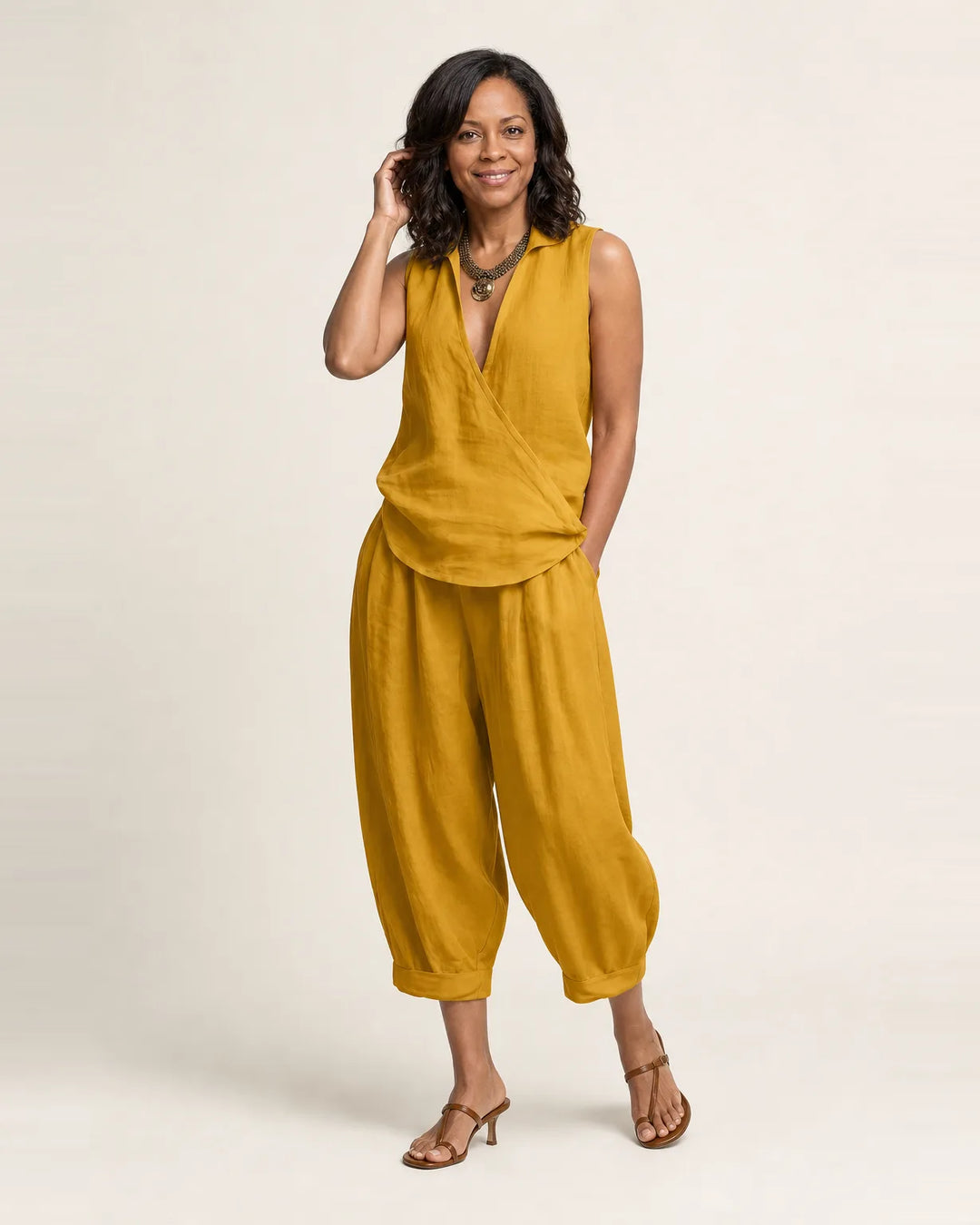 Twiila | Wrap-Top & Wide-Leg Set — Yellow