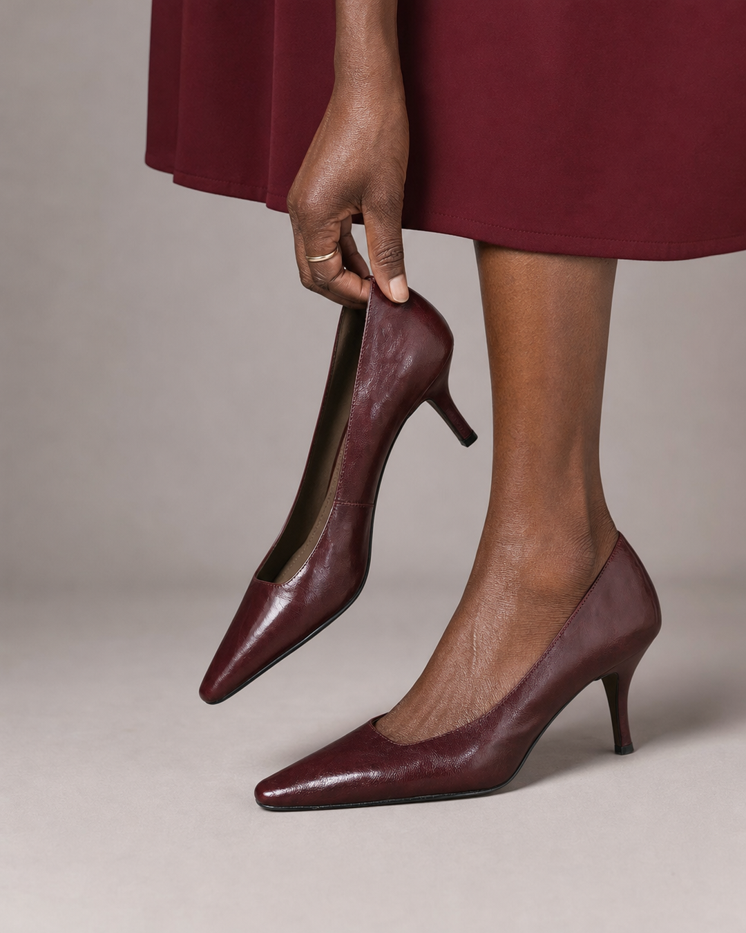 Lizzie | Genuine Leather Heels - Maroon