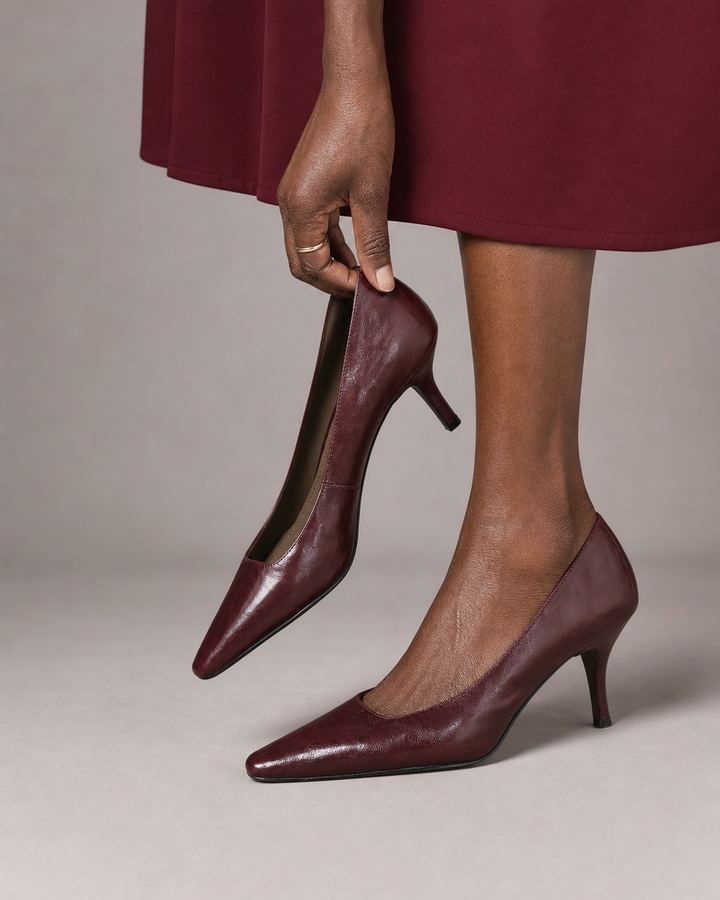 Lizzie | Genuine Leather Heels - Maroon