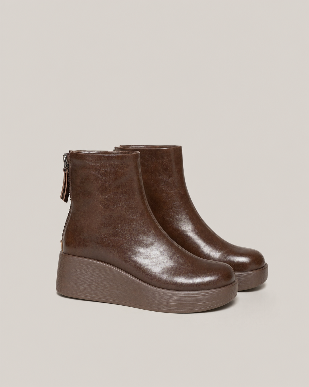 Zelma | Fur Lined Wedge Leather Ankle Boots