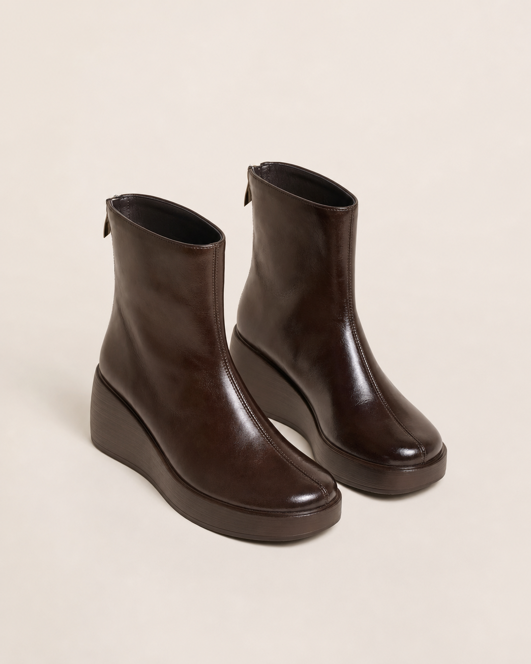 Zelma | Fur Lined Wedge Leather Ankle Boots