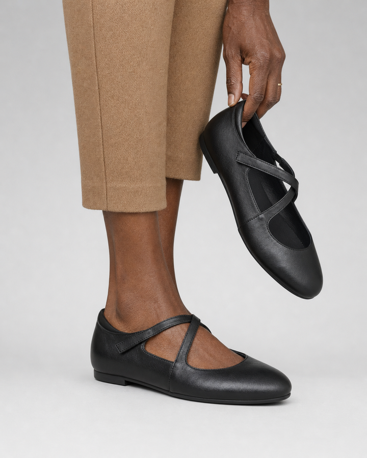 Marjorie | Genuine Leather Flats - Black